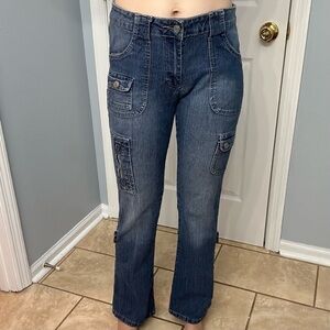 Y2K Jeans Cargo Denim Blue Bootcut Streetwear Bimbo Casual Size Medium Waist 30